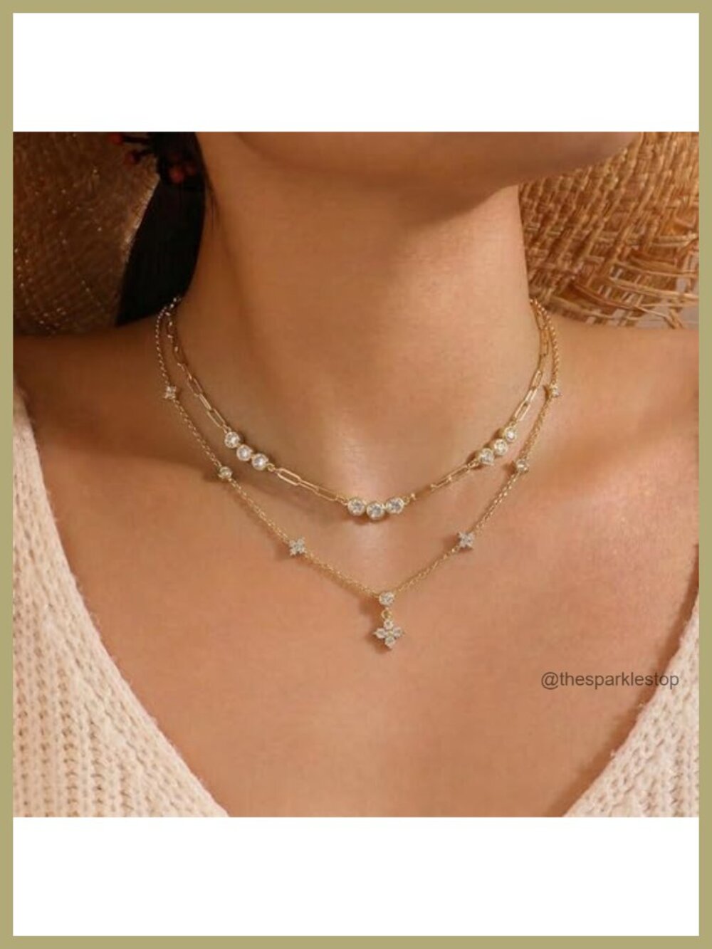 14K Gold Plated Layered Necklace Set Dainty Cubic Zirconia Pendant 3 PCS - Picture 2 of 6